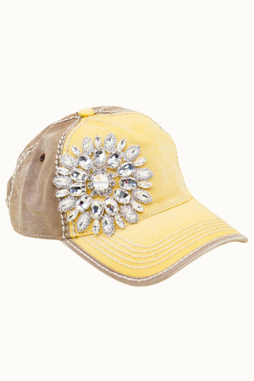 Sunflower Bejeweled Glitz Two-Toned Cap, Adjustable: Fuchsia/Charcoal