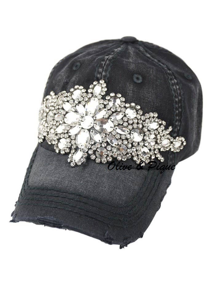 Abstract Bejeweled Bling Glitz Cap, Adjustable: Sky Blue + Silver/Clear