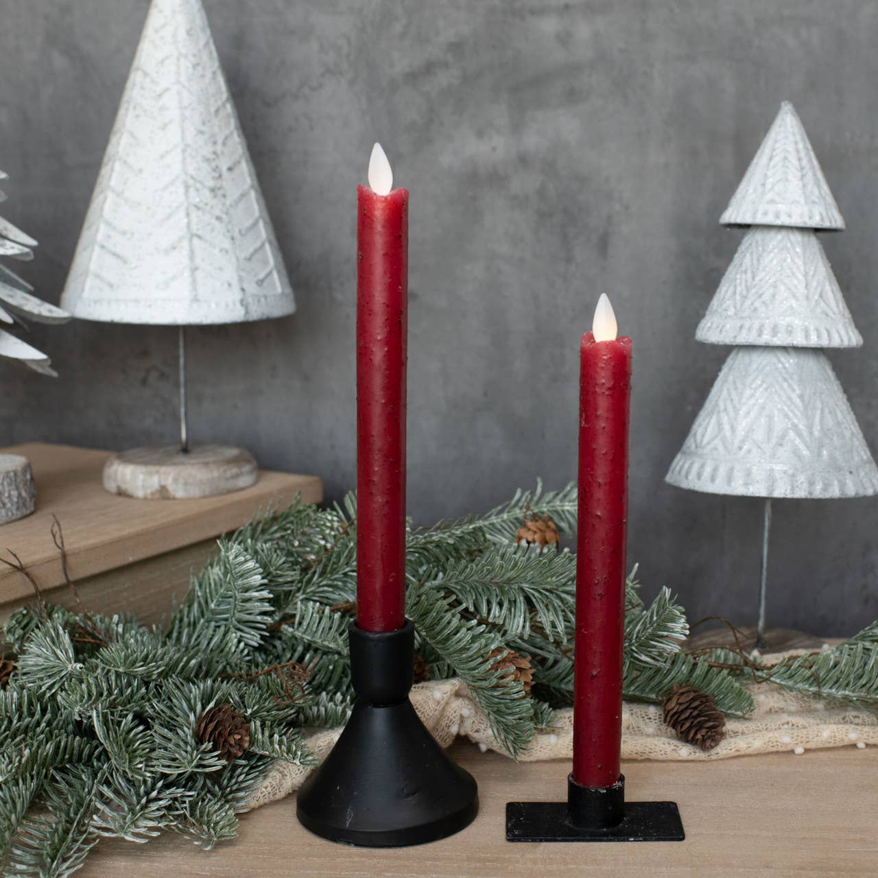 SET/ 2 - 9.5" MOVING FLAME RED TAPER CANDLE