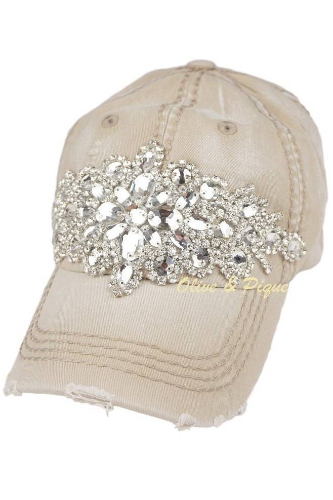 Abstract Bejeweled Bling Glitz Cap, Adjustable: Sky Blue + Silver/Clear