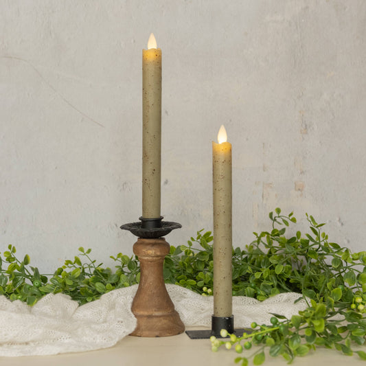 SET/ 2 - 9.5" MOVING FLAME GREEN TAPER CANDLE
