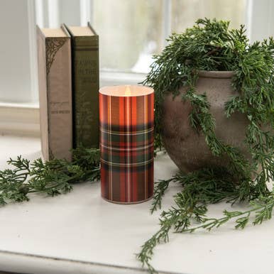 6" RED TARTAN 3D FLAME GLASS CANDLE