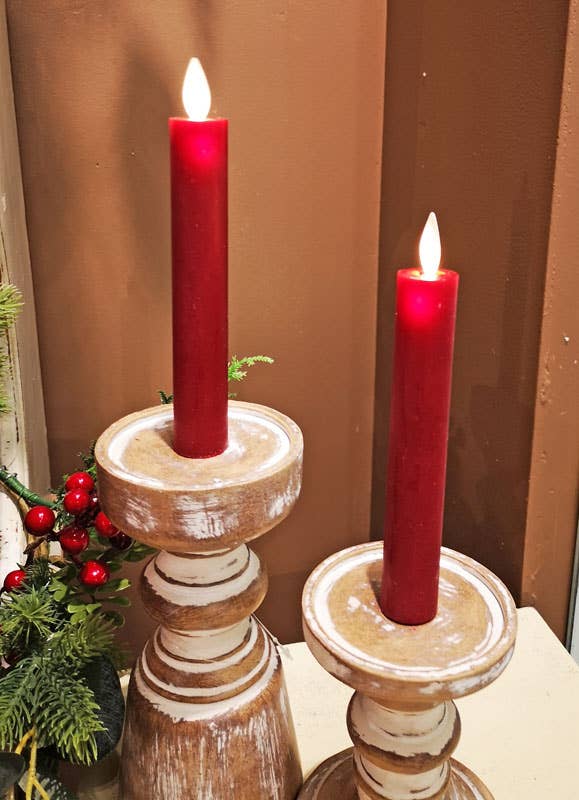 LED Taper Candle with Flickering Flame & Remote, 7" - Box/2: Burgundy