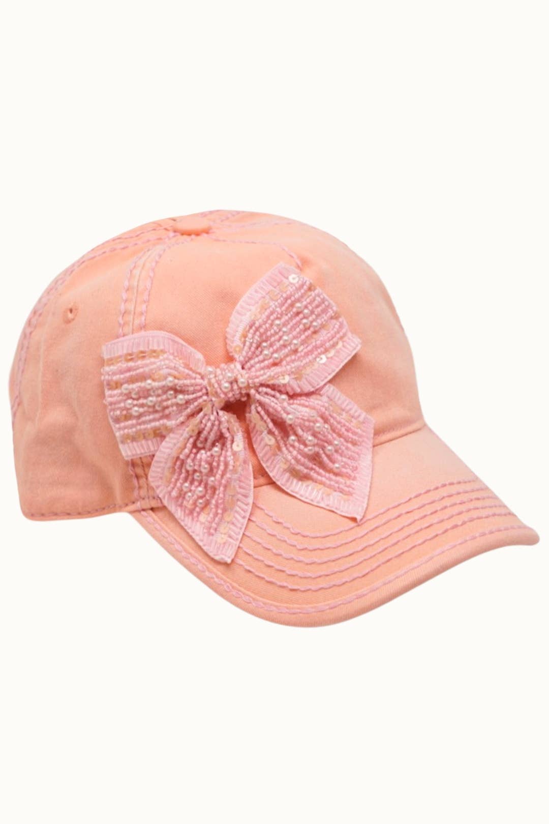 Bejeweled Bow Pearl Bling Glitz Ponytail Cap, Adjustable
: Red
