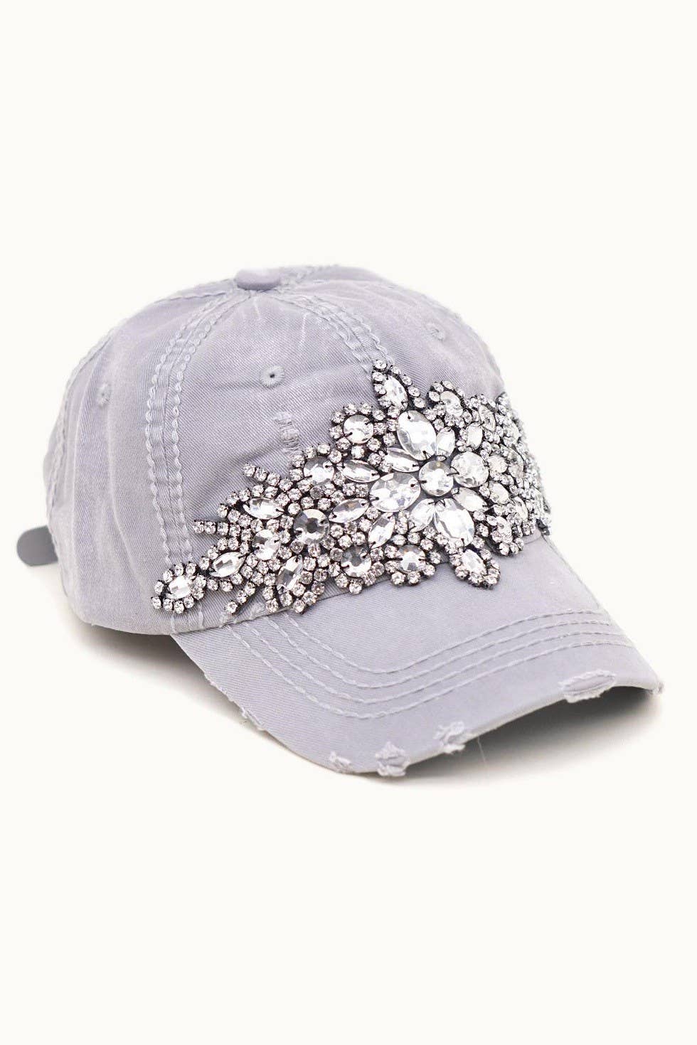 Abstract Bejeweled Bling Glitz Cap, Adjustable: Sky Blue + Silver/Clear