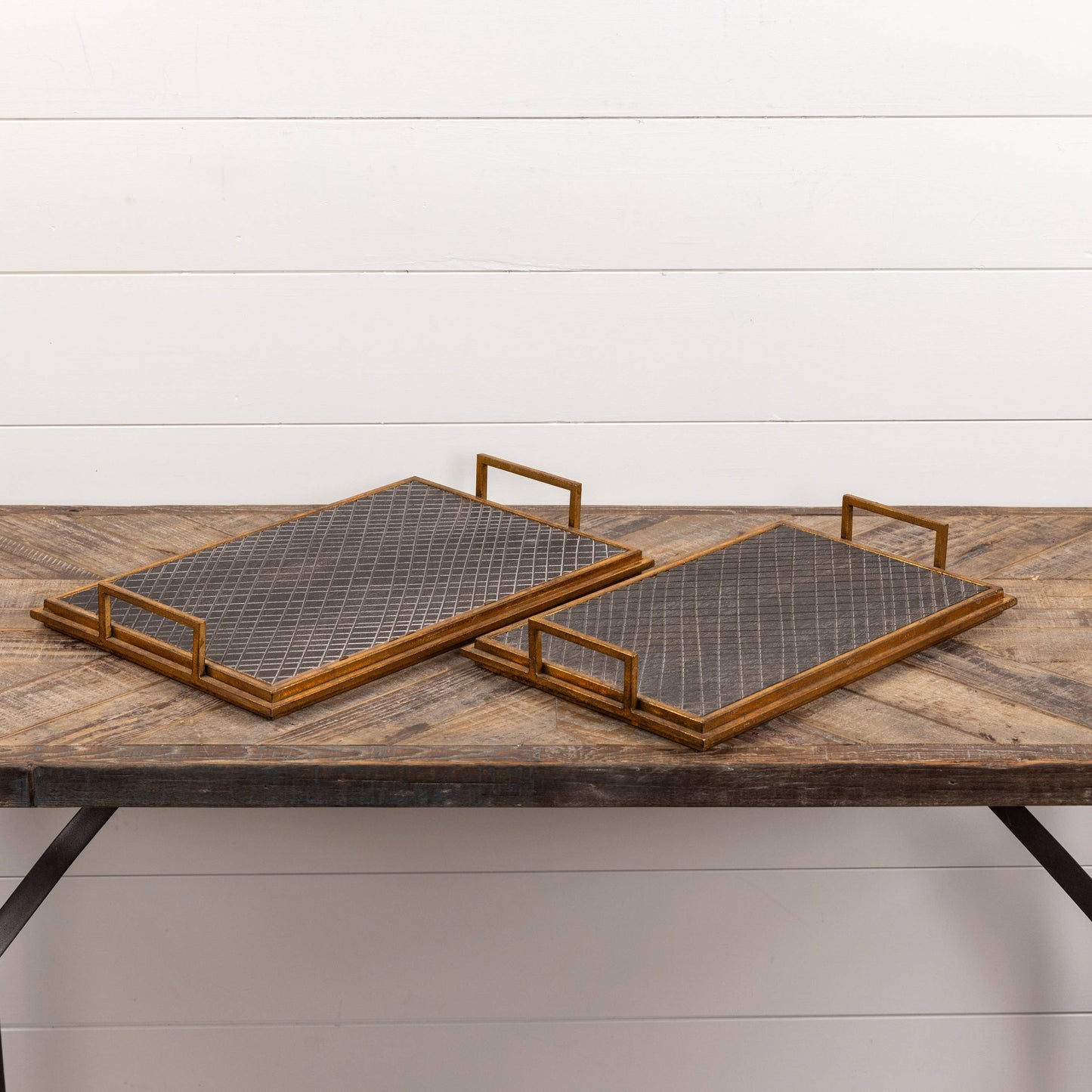 SET/ 2 GOLD FRAMED TRAYS