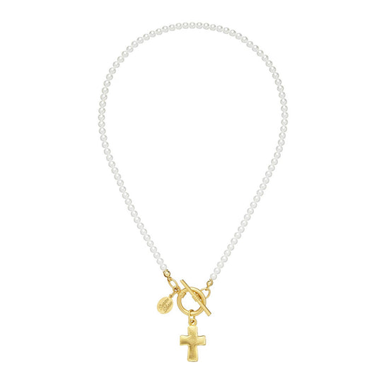 Small Cross Pearl Toggle Necklace