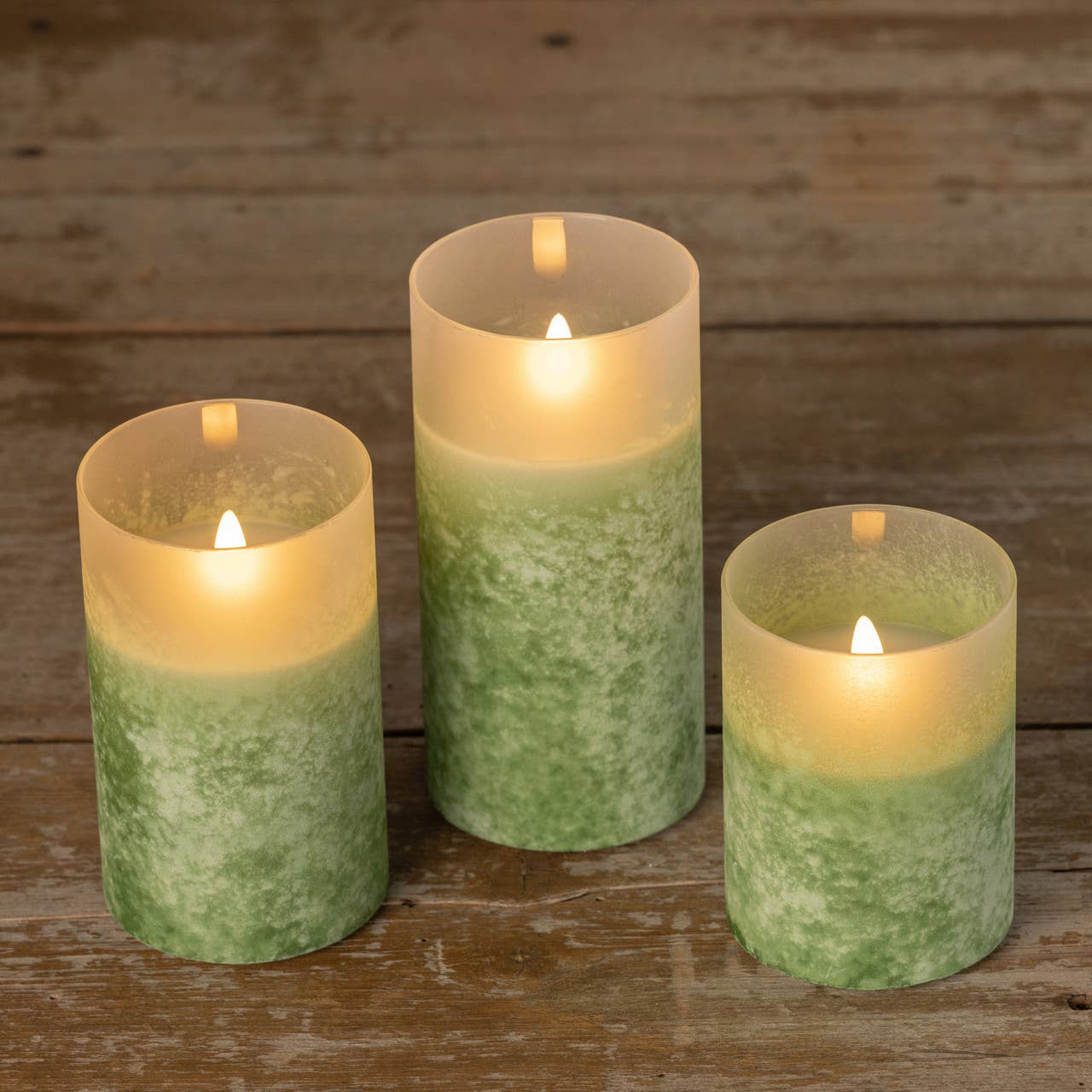 4" GREEN FROSTED GLASS 3D FLAME CANDLE