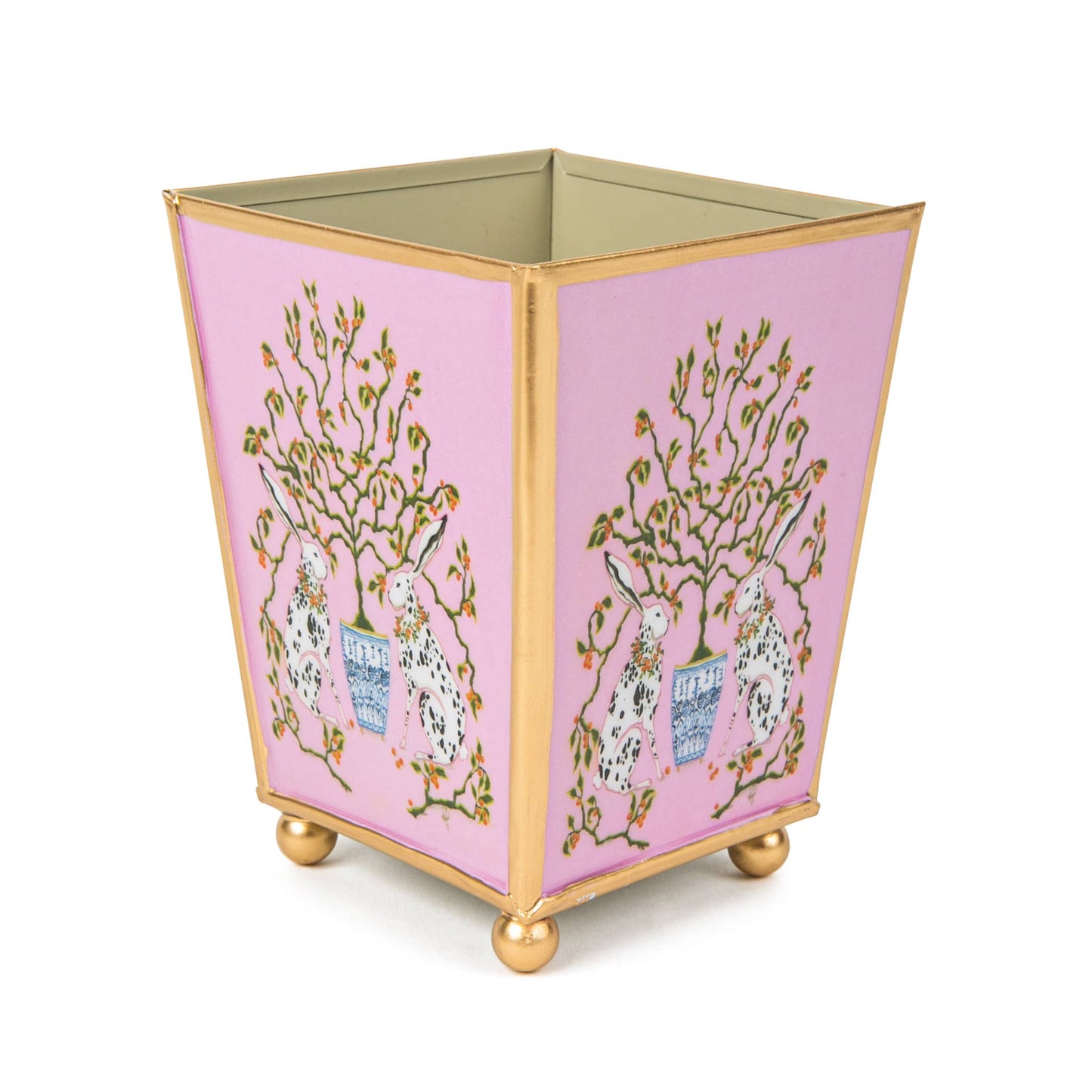 Bunnies Enameled Square Cachepot Planter: Pink / 6 inch