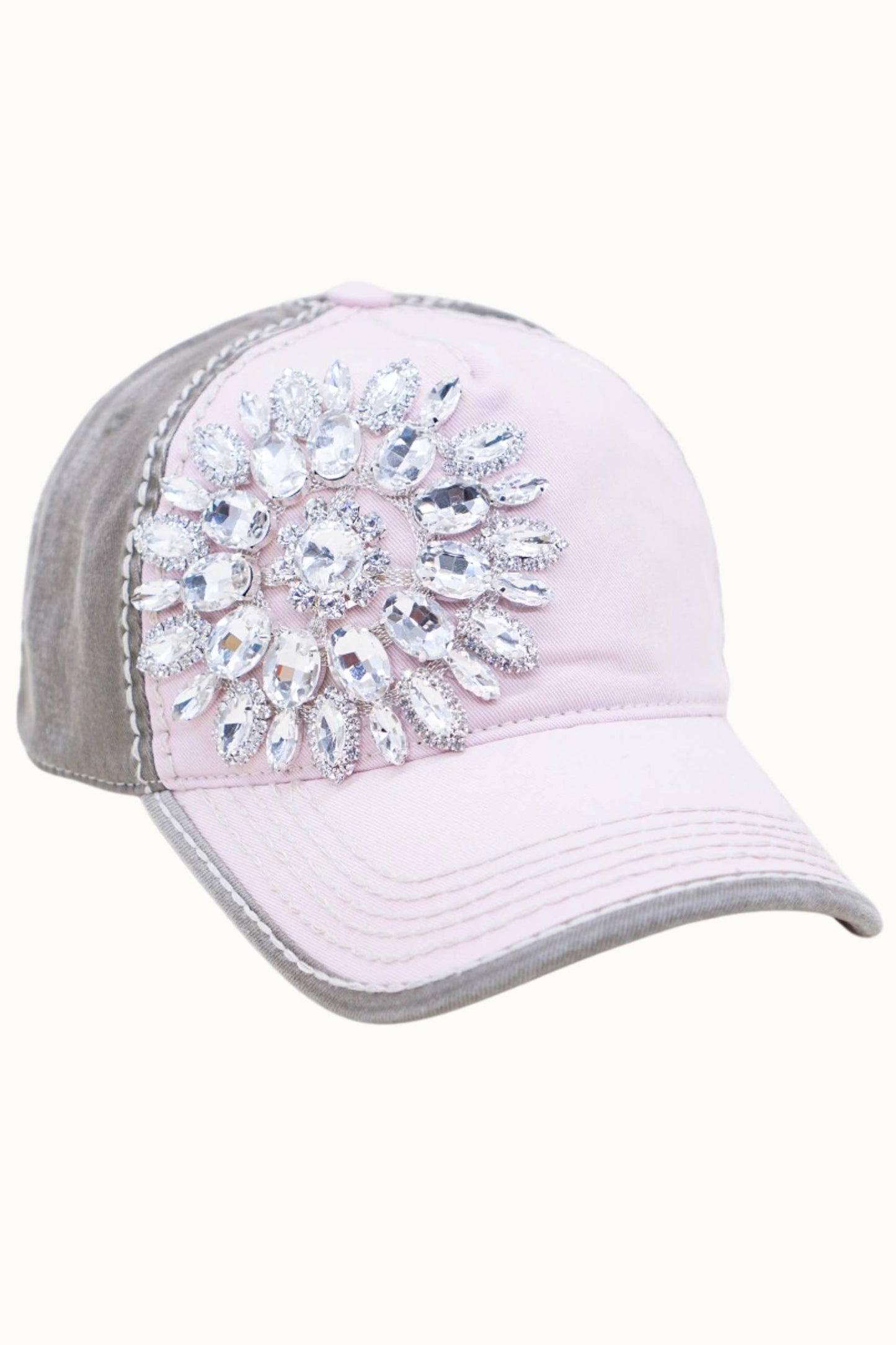 Sunflower Bejeweled Glitz Two-Toned Cap, Adjustable: Fuchsia/Charcoal