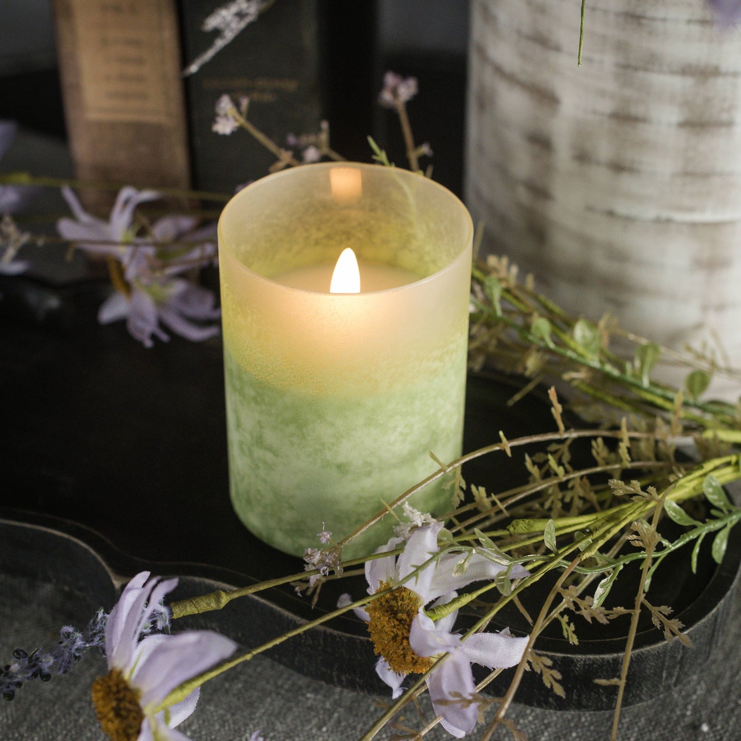 4" GREEN FROSTED GLASS 3D FLAME CANDLE