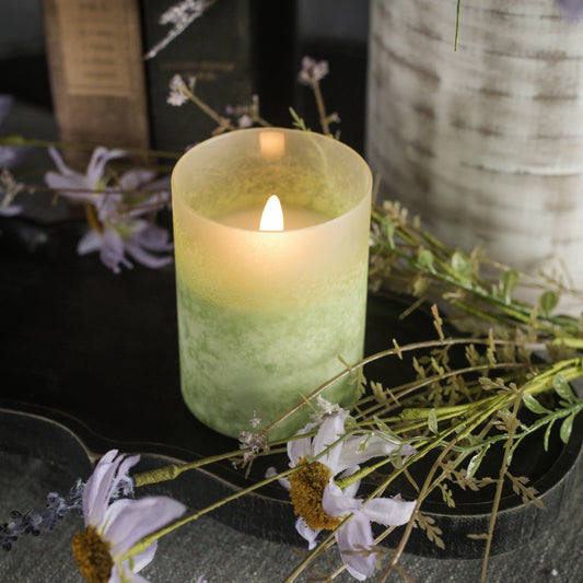 4" GREEN FROSTED GLASS 3D FLAME CANDLE