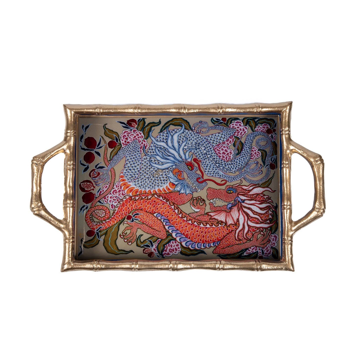 Dragon Enameled Chang Mai Tray 10x14: Multi-Color / 10 x 14