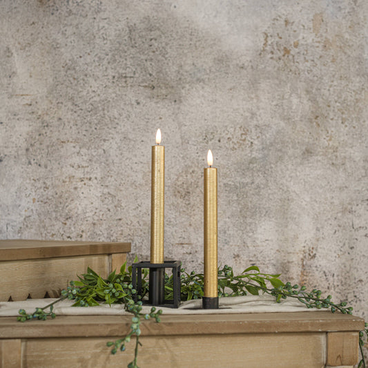 SET/ 2 - 9.5" 3D FLAME GOLD TAPER CANDLE