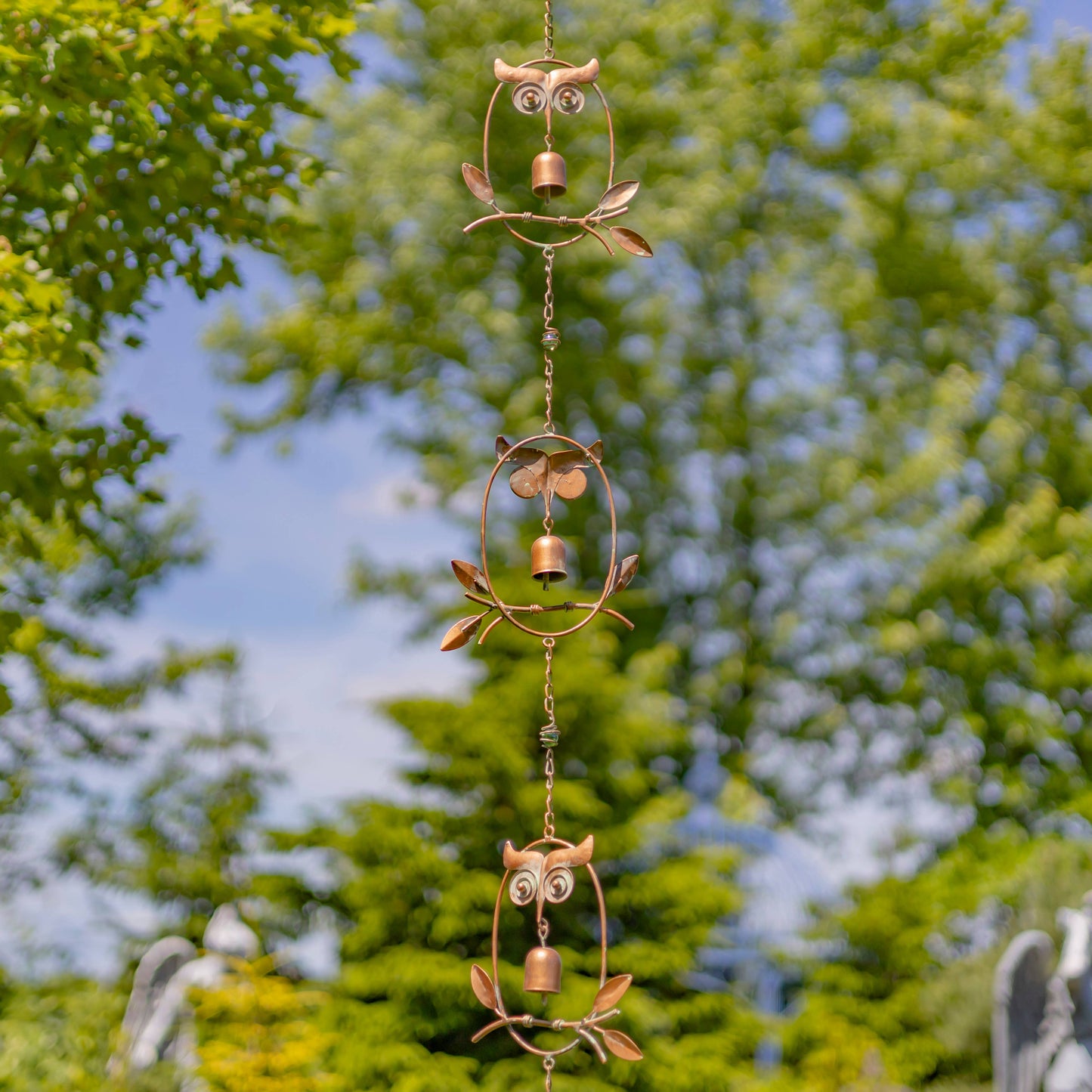 95.5 Long Iron Rain Chain with Owls & Small Bells