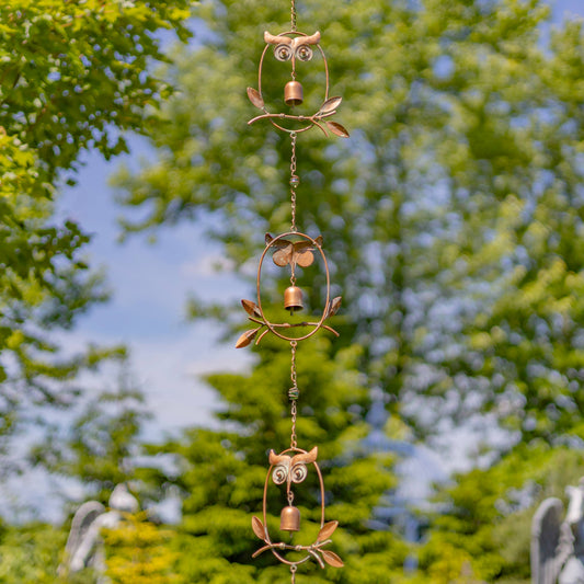 95.5 Long Iron Rain Chain with Owls & Small Bells