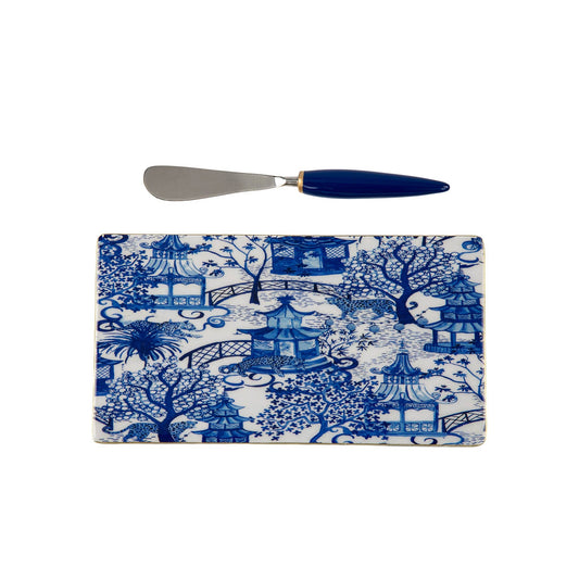 Garden Party Amelia Cutting Board: White & Blue