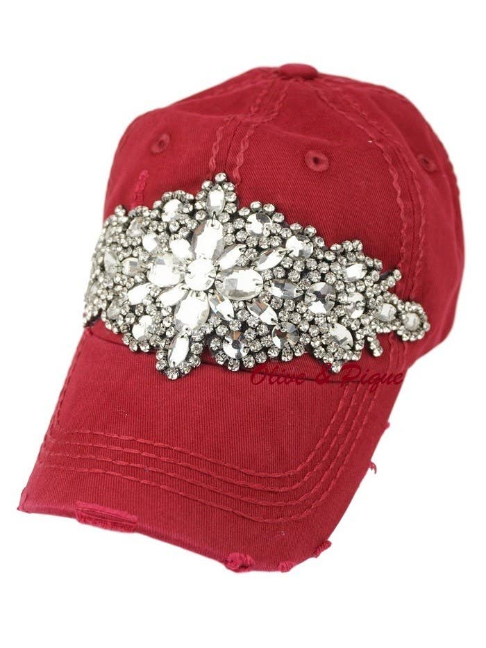Abstract Bejeweled Bling Glitz Cap, Adjustable: Sky Blue + Silver/Clear