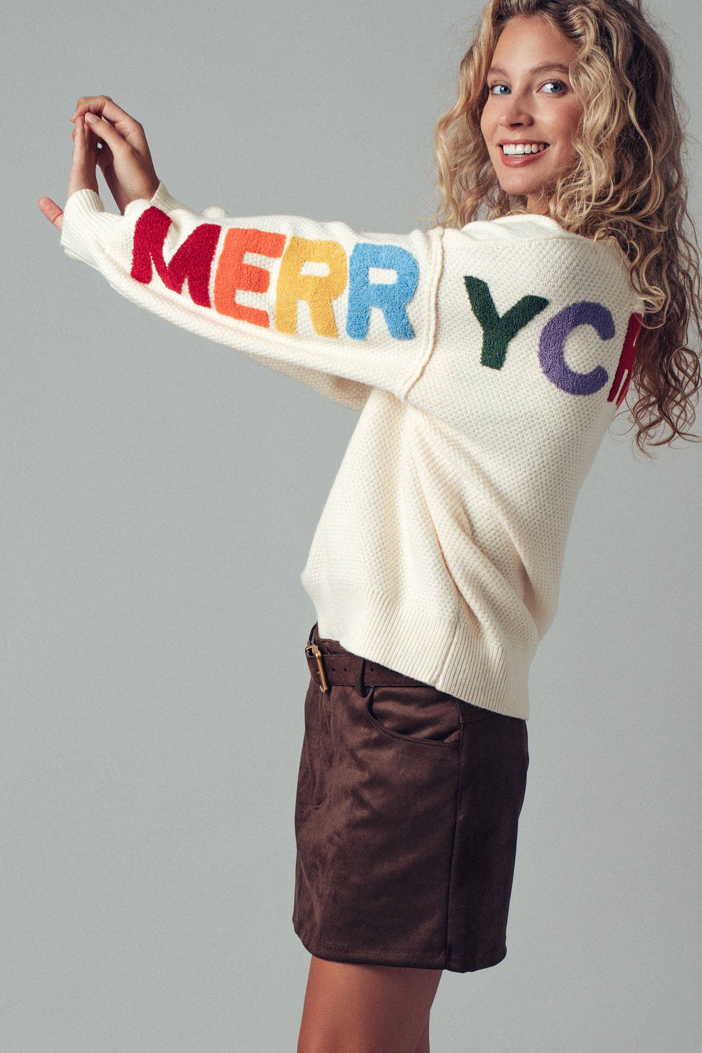 Rainbow Lettering  Knit Sweater: CREAM / S/M-M/L