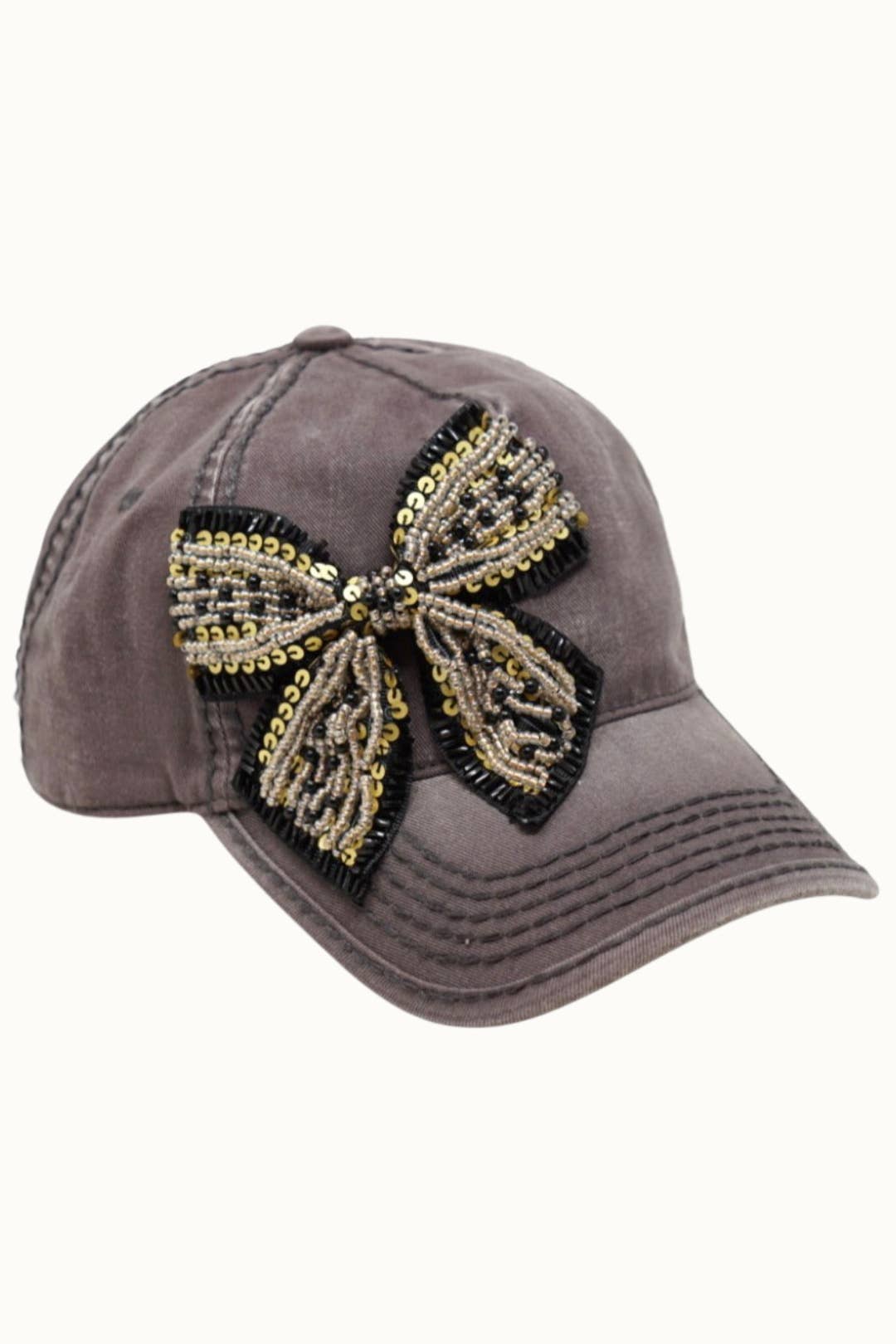 Bejeweled Bow Pearl Bling Glitz Ponytail Cap, Adjustable
: Red